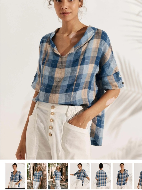 Lintico Tops - Blue and Cream Plaid Button-Down Top
